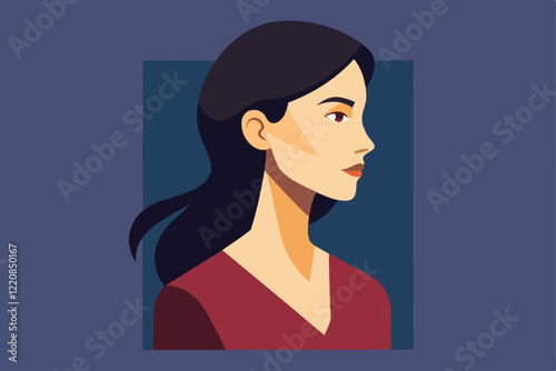 Vector illustration of a portrait of a woman in profile with elegant facial features