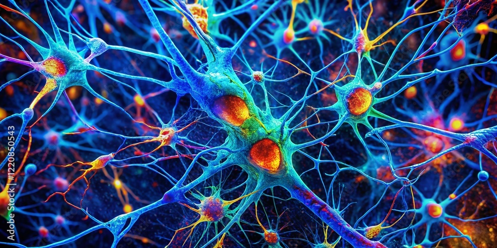 Microscopic View of Myelinated Neuron with Nissl Bodies -  High-Resolution Histology Image