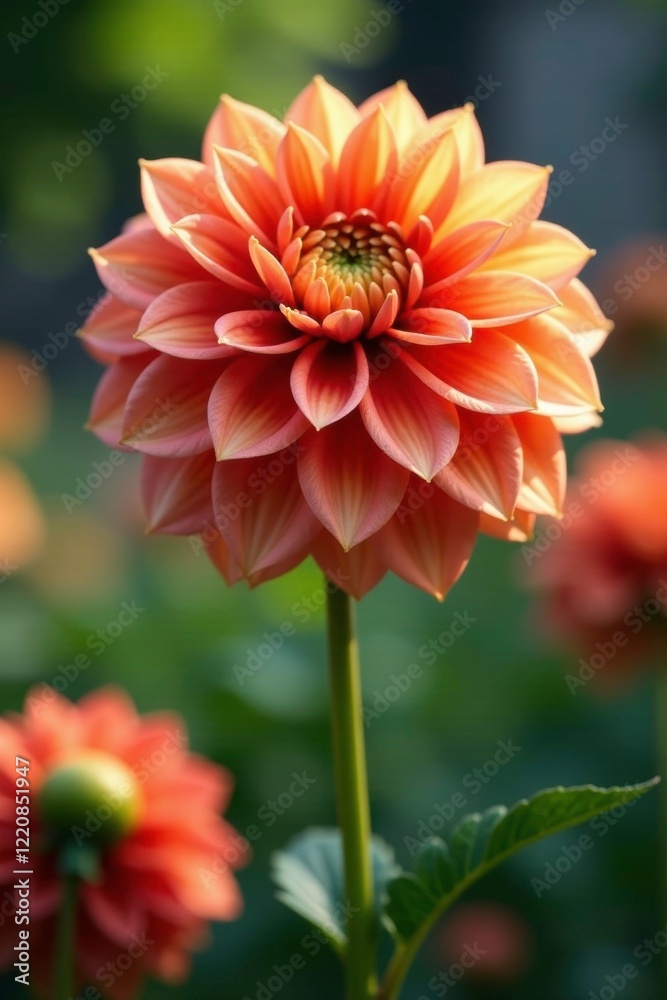 Full-grown Sun and Ice dahlia with showy, cup-shaped blooms, bloom, showy Full-grown Sun and Ice dahlia with showy, cup-shaped blooms, bloom, showy