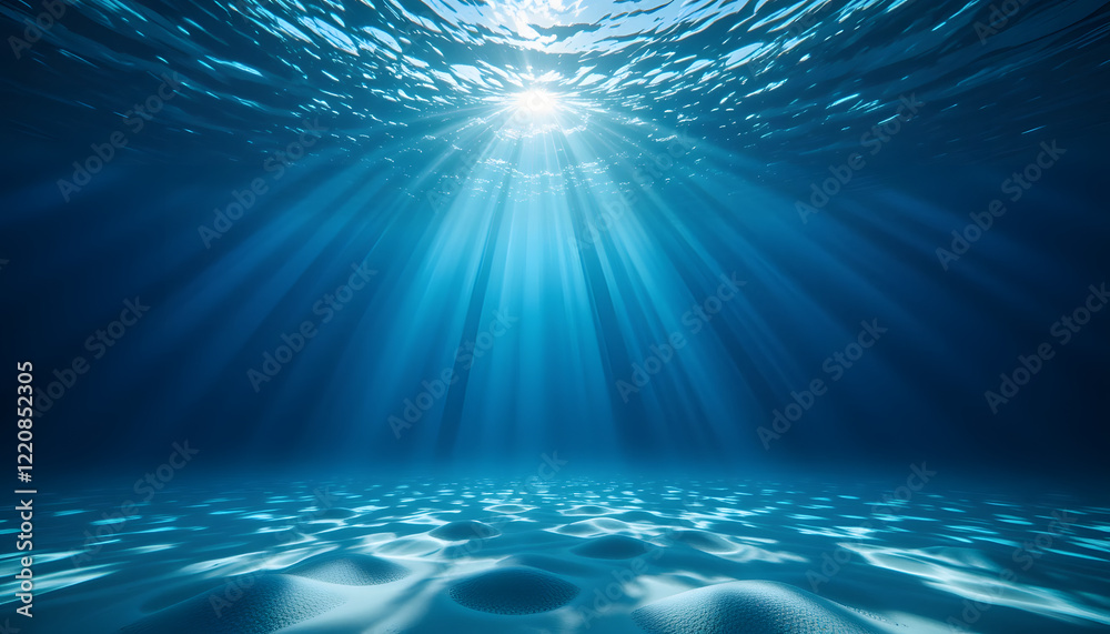 Underwater Seascape with Sunlight Rays and Blue Ocean Underwater Seascape with Sunlight Rays and Blue Ocean