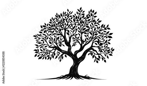 Olive tree silhouette icon, vector illustration, isolated white background, tree icon, nature vector, organic tree, silhouette artwork, eco-friendly design