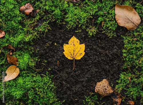 Photo of a dirt ground with moss, top view, stock photo background. --ar 64:47 --v 6.1 Job ID: 0c10f378-6419-4aa8-8f34-73e5c8c70759 photo