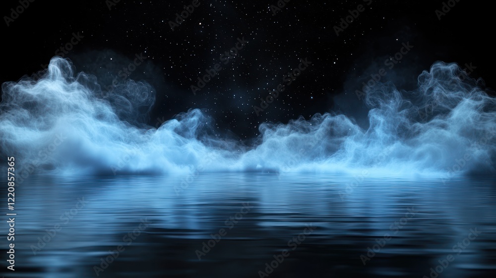 Naklejka premium Ethereal Blue Smoke and Stars