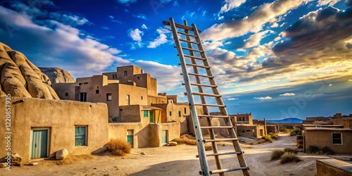 Acoma Pueblo Sky City Ladder: Panoramic New Mexico Landscape Photograph photo