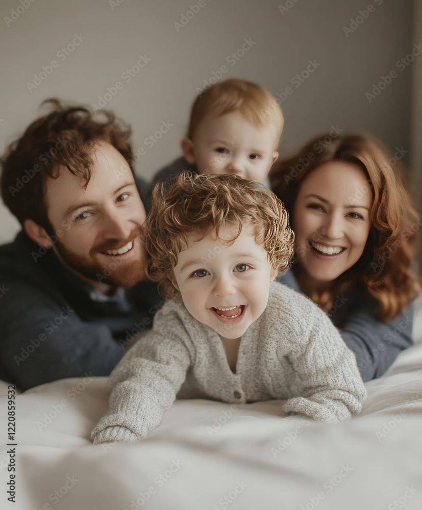 A man lays comfortably on a couch with two girls playfully on him A man lays comfortably on a couch with two girls playfully on him
