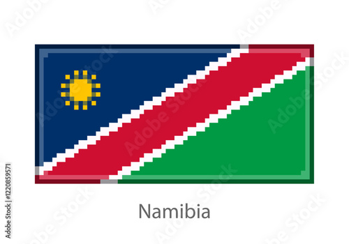 Vector illustration of the Namibia flag in pixel art or mosaic style on white background. Collection of flags of the countries of the world.