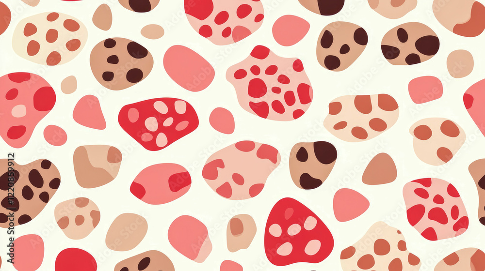 Fototapeta premium Abstract Seamless Pattern: Red, Brown, Beige Pebbles on White