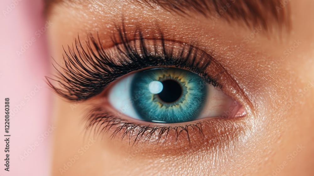 This striking close-up showcases a woman's eye with mesmerizing blue hues and intricate eyelashes, symbolizing beauty and depth of emotion in a refined artistic style. This striking close-up showcases a woman's eye with mesmerizing blue hues and intricate eyelashes, symbolizing beauty and depth of emotion in a refined artistic style.