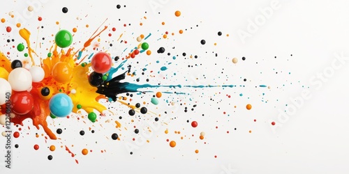 Vibrant Color Explosion with Paint Splashes and Colorful Balls