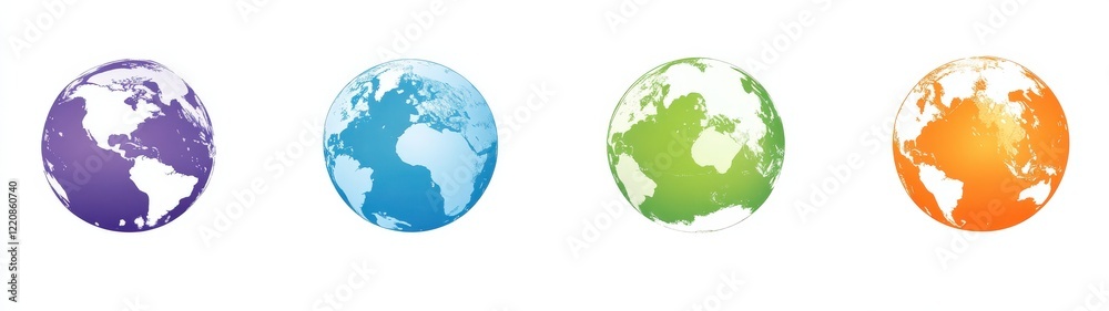 Vibrant globe icons displayed on a white background Vibrant globe icons displayed on a white background