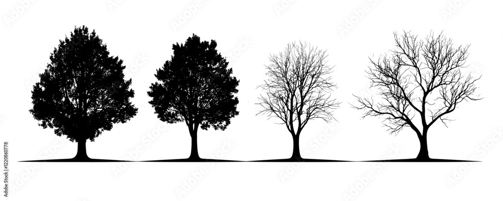 Fototapeta premium Tree silhouette vector illustration on white background, abstract tree design, minimalist tree vector, nature art, botanical silhouette, digital tree artwork, nature symbol