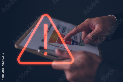 Hazardous substance control concept man or engineer pointing on hazard hierarchy document report on clipboard Concept of diagram with Hierarchy of Controls on paper work with keywords