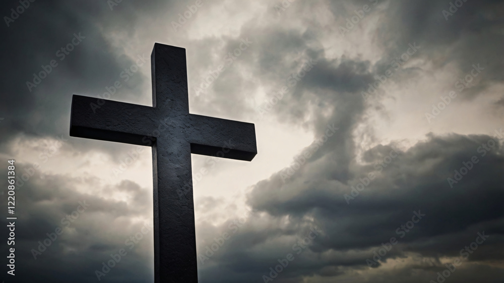 Cross, Cross on the hill under sky with clouds, symbolizing faith, spirituality, and the crucifixion, with serene sunset in the background, Cross on Clouds Sky Background Cross, Cross on the hill under sky with clouds, symbolizing faith, spirituality, and the crucifixion, with serene sunset in the background, Cross on Clouds Sky Background