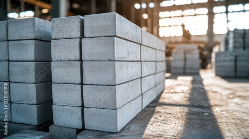 Stacked Concrete Blocks Inside Factory Building photo