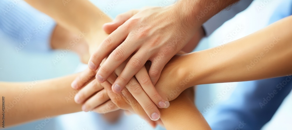 Obraz premium A group of individuals is coming together and putting their hands together