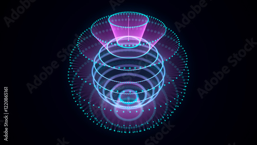 Abstract blue sphere with connecting dots and lines. Wireframe technology sphere with explosion effect. Big data visualization. 3d rendering.