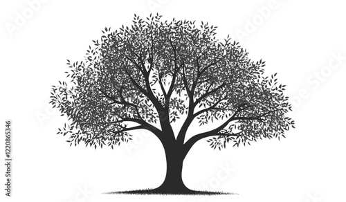 Black tree silhouette isolated on a white background, vector tree illustration, simple black and white tree art, creative tree design, artistic nature illustration, minimalist tree vector.