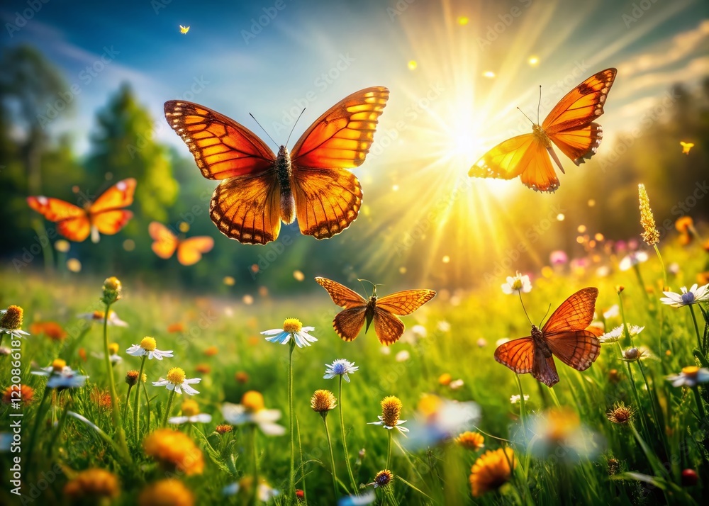 Aerial Drone Shot of Orange Butterflies in a Lush Meadow Aerial Drone Shot of Orange Butterflies in a Lush Meadow