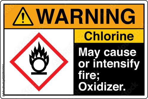 ANSI Z535 GHS Chemicals Label Warning Chlorine May Cause or Intensify Fire Oxidizer Horizontal Black