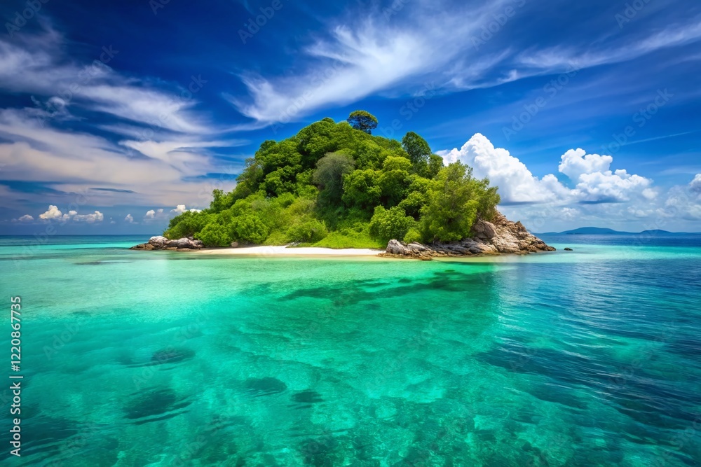 Fototapeta premium Minimalist Island Paradise: Creative Designer Background - AI Generated Stock Photo