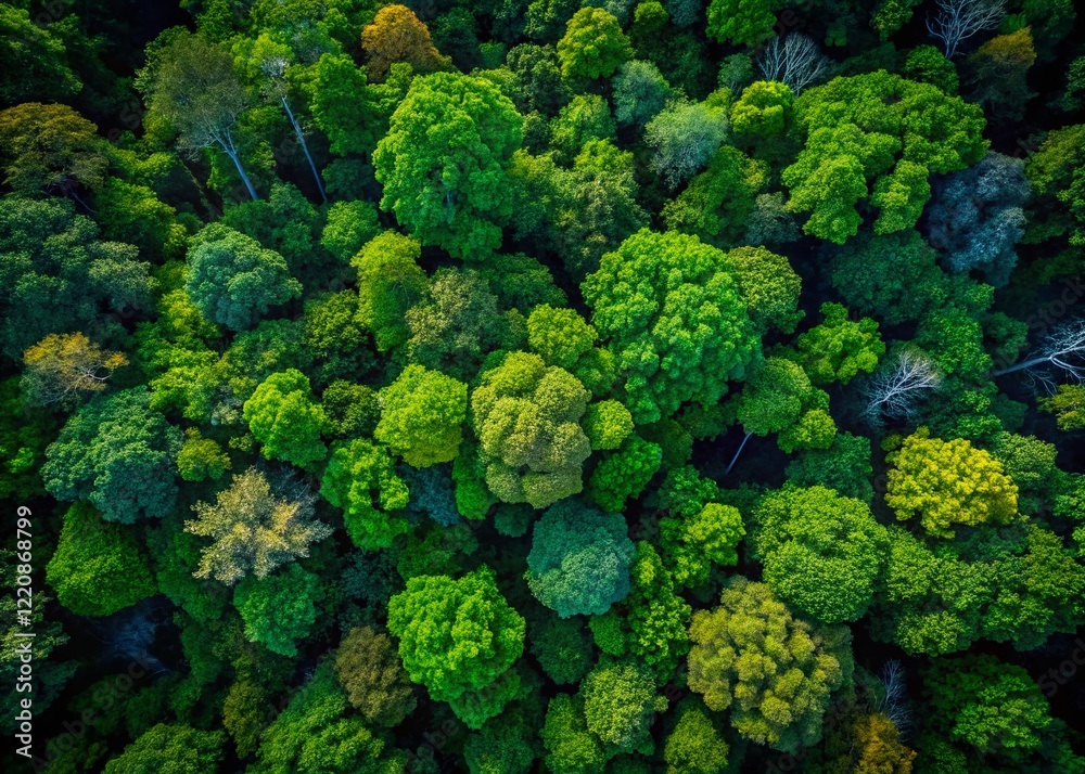 Fototapeta premium Aerial Rainforest Canopy, Lush Green Jungle, Deep Forest Texture, High-Resolution Stock Photo