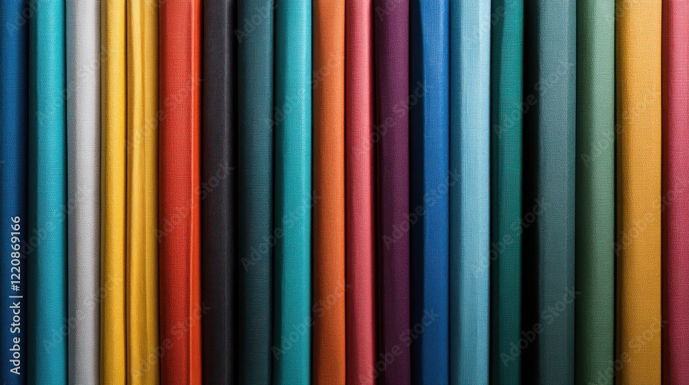 An array of colorful textile rolls arranged neatly, showcasing a variety of hues and textures, ideal for fashion design, tailoring, or interior decoration purposes. An array of colorful textile rolls arranged neatly, showcasing a variety of hues and textures, ideal for fashion design, tailoring, or interior decoration purposes.