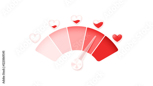 Love meter. Heart symbol isolated. Loading indicator. Progress bar. Vector eps10 illustration. Valentine's day concept. Romance measuring scale. 3d. UI element design. Flat. Relationship satisfaction.