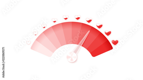 Love meter. Heart symbol isolated. Loading indicator. Progress bar. Vector eps10 illustration. Valentine's day concept. Romance measuring scale. 3d. UI element design. Flat. Relationship satisfaction.