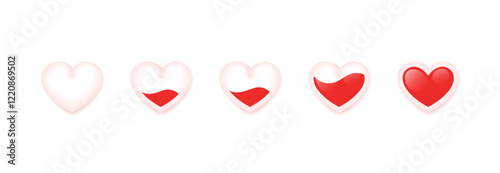 Love meter. Heart symbol isolated. Loading indicator. Progress bar. Vector eps10 illustration. Valentine's day concept. Romance measuring scale. 3d. UI element design. Flat. Relationship satisfaction.