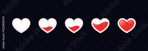 Love meter. Heart symbol isolated. Loading indicator. Progress bar. Vector eps10 illustration. Valentine's day concept. Romance measuring scale. 3d. UI element design. Flat. Relationship satisfaction.