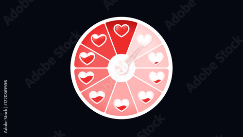 Love meter. Heart symbol isolated. Loading indicator. Progress bar. Vector eps10 illustration. Valentine's day concept. Romance measuring scale. 3d. UI element design. Flat. Relationship satisfaction.