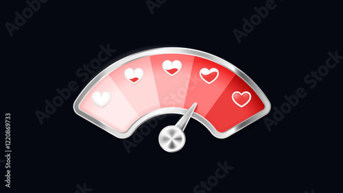 Love meter. Heart symbol isolated. Loading indicator. Progress bar. Vector eps10 illustration. Valentine's day concept. Romance measuring scale. 3d. UI element design. Flat. Relationship satisfaction.