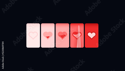 Love meter. Heart symbol isolated. Loading indicator. Progress bar. Vector eps10 illustration. Valentine's day concept. Romance measuring scale. 3d. UI element design. Flat. Relationship satisfaction.