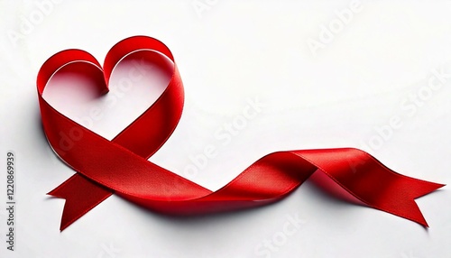 A vibrant red silk ribbon on a white background, ideal for campaigns promoting heart disease awareness and supporting various health, safety, and social causes photo