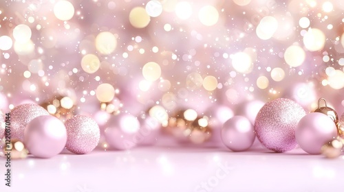 Festive holiday decorations home photography soft pink bokeh background close-up celebratory atmosphere