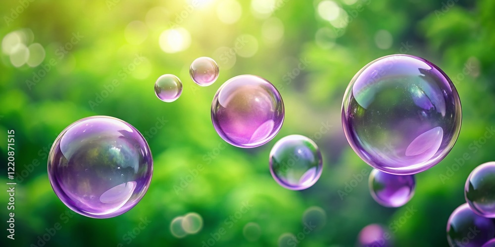 Minimalist Purple Soap Bubbles on Light Green Background Stock Photo Minimalist Purple Soap Bubbles on Light Green Background Stock Photo
