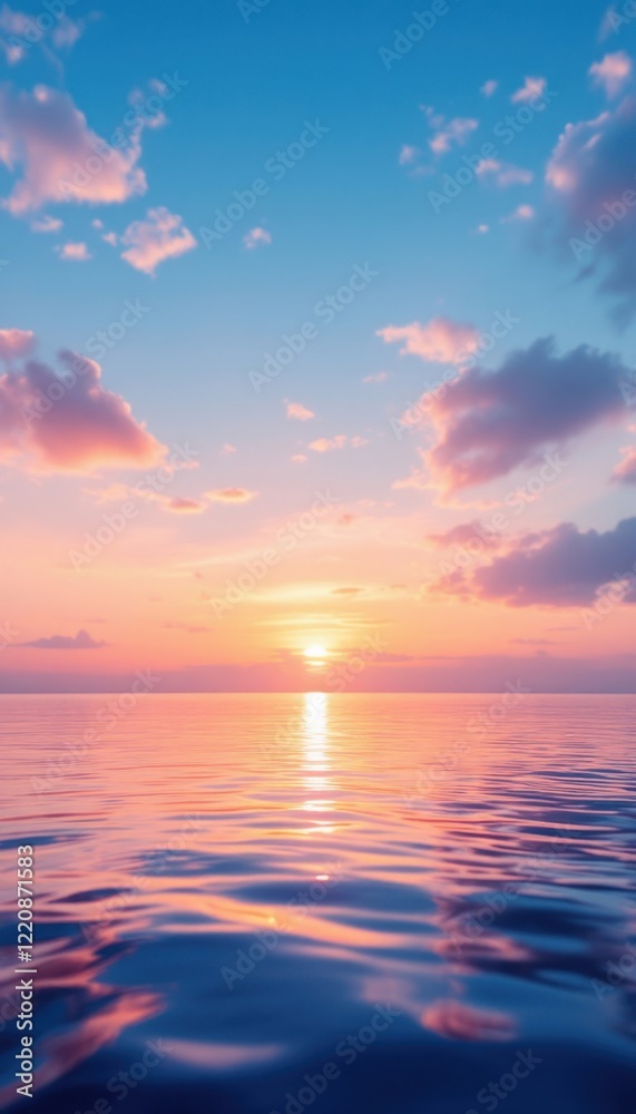 Fototapeta premium Tranquil ocean sunset with vibrant pink and orange clouds reflected on water