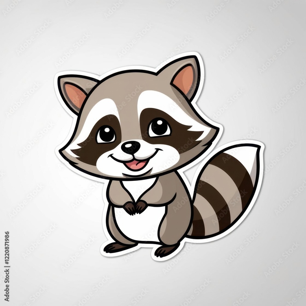 Obraz premium Cute cartoon raccoon character with a friendly expression and a bushy tail, perfect for children's themes and playful designs.