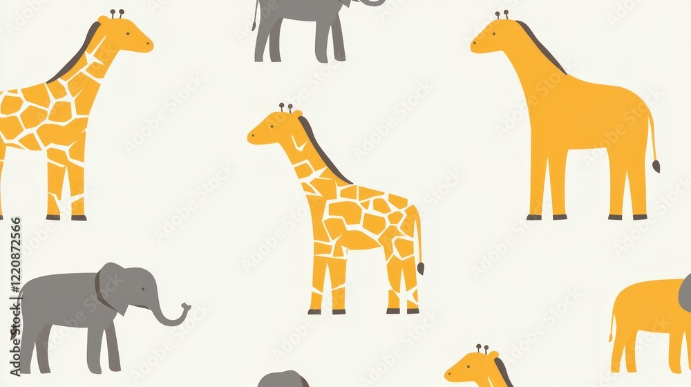 Obraz premium Adorable Giraffes and Elephants Pattern: A Whimsical Safari Print