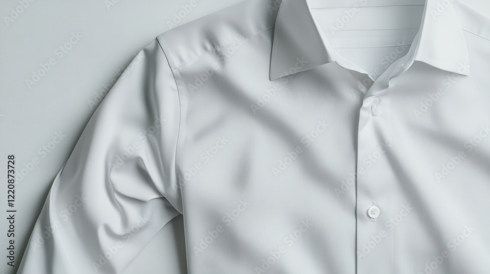 This image showcases a pristine white shirt laid out against a subtle, minimalist background, emphasizing its crisp design and fine fabric texture. This image showcases a pristine white shirt laid out against a subtle, minimalist background, emphasizing its crisp design and fine fabric texture.
