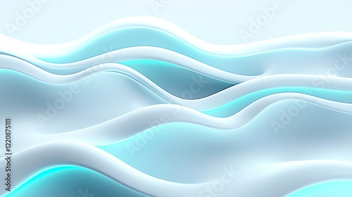 Fluid motion waves abstract digital art soft blue tones minimalist design oceanic concept