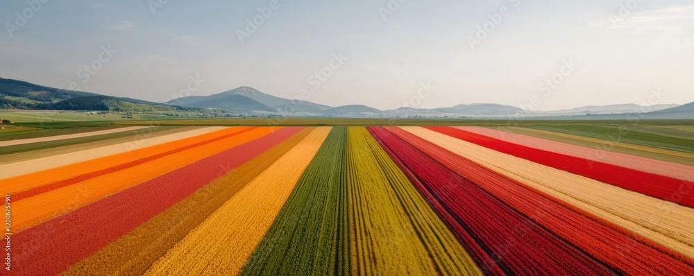 Colorful Tulip Fields Blooming in Spring Netherlands Aerial Landscape Photography Vibrant Natural Scenery Colorful Tulip Fields Blooming in Spring Netherlands Aerial Landscape Photography Vibrant Natural Scenery