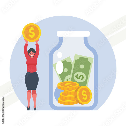 Woman donating money illustration