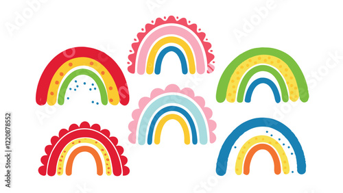 Boho rainbows abstract shapes vectorset, rainbow vector illustration, rainbows with clouds, abstract hand drawn collection