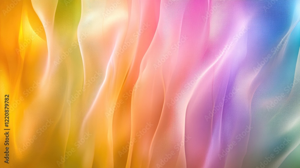 Sound waves displayed as a fluid, glowing spectrum of colors, slowly transitioning between warm and cool tones