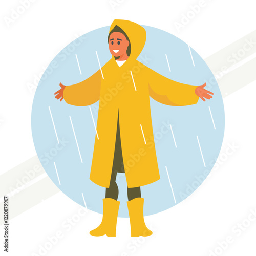 Woman standing under the rain