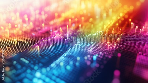 Abstract digital visualization of layered, colorful waveforms representing data trends.