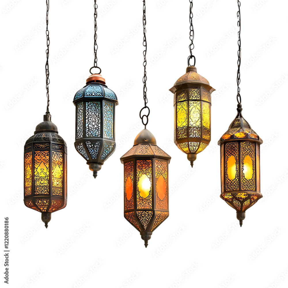 Fototapeta premium Set of lanterns Ramadan Islamic concept with candles on a transparent background