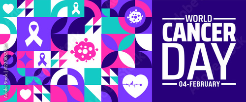 World Cancer Day geometric shape pattern background banner or poster design template. observed every year in February. Holiday concept. Use to any Template, card, poster, placard, template.