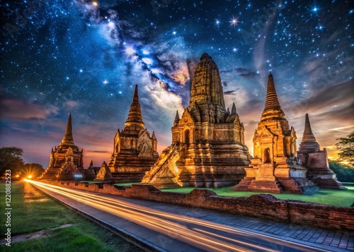 Ayutthaya Historical Park: Long Exposure Night Photography, Ancient Temples, Thailand